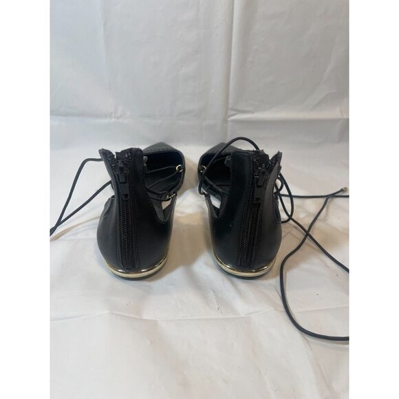 ALDO Women's Black Leather Lace Up Gladiator Pointed Toe Back Zip Flat Shoes 9 - Picture 9 of 11